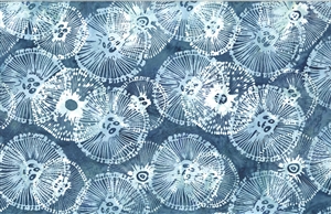 Batik fabric with jellyfish print in denim blue and white tones