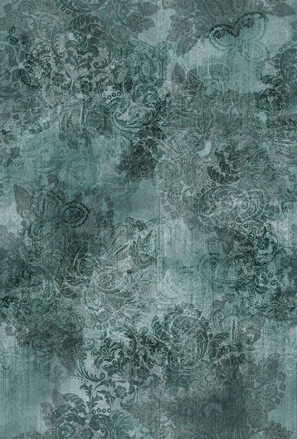 Paisley digital print fabric in blue green teal tones