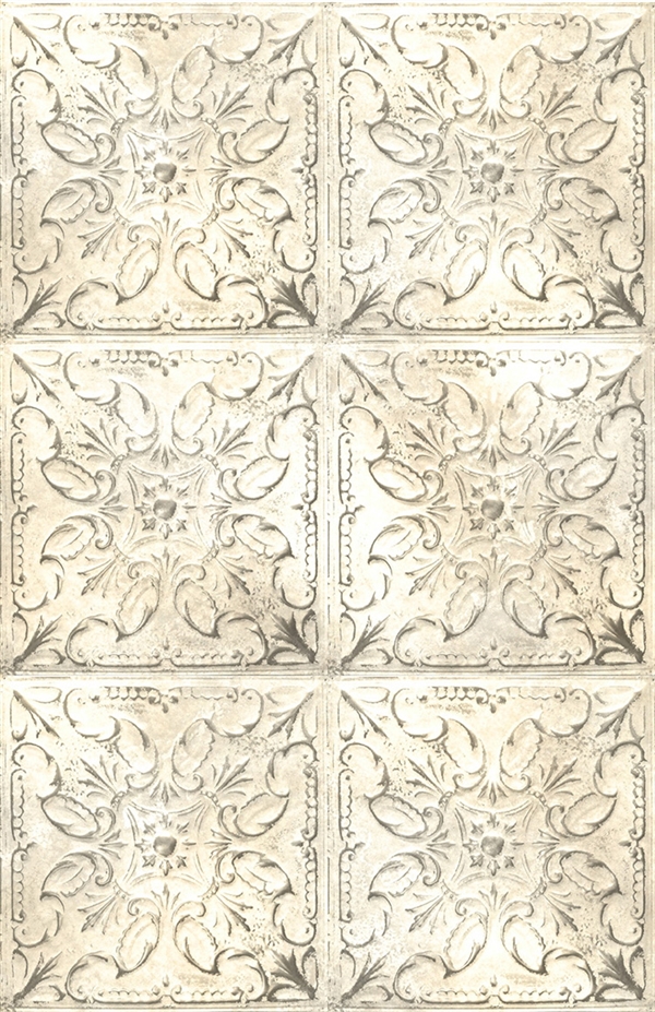 Tin tile digital print fabric in ivory tones