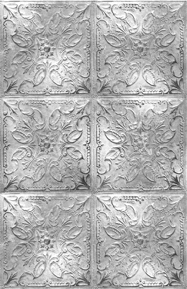 Tin tile digital print fabric in gray pewter tones