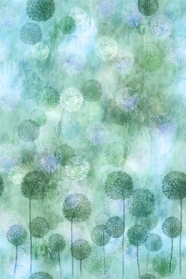 Shades of green with a hint of blue allium fabric