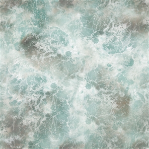 A water print fabric in sea green and taupe