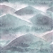 A misty mountain print fabric in pale purple and emerald tones