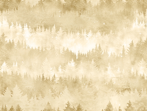 Digital print fabric of trees in beige and cream tones