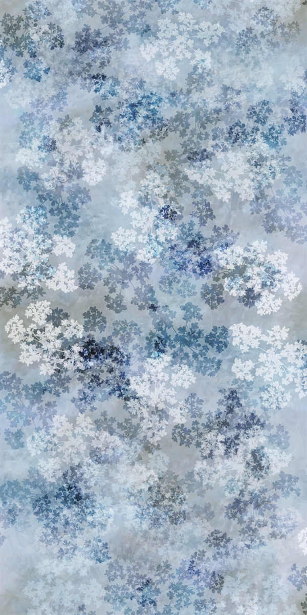 Queen Anne's Lace wildflowers digital print fabric in blue tones