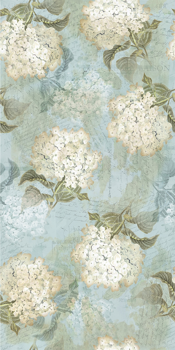 Hydrangea digital print fabric in blue tones