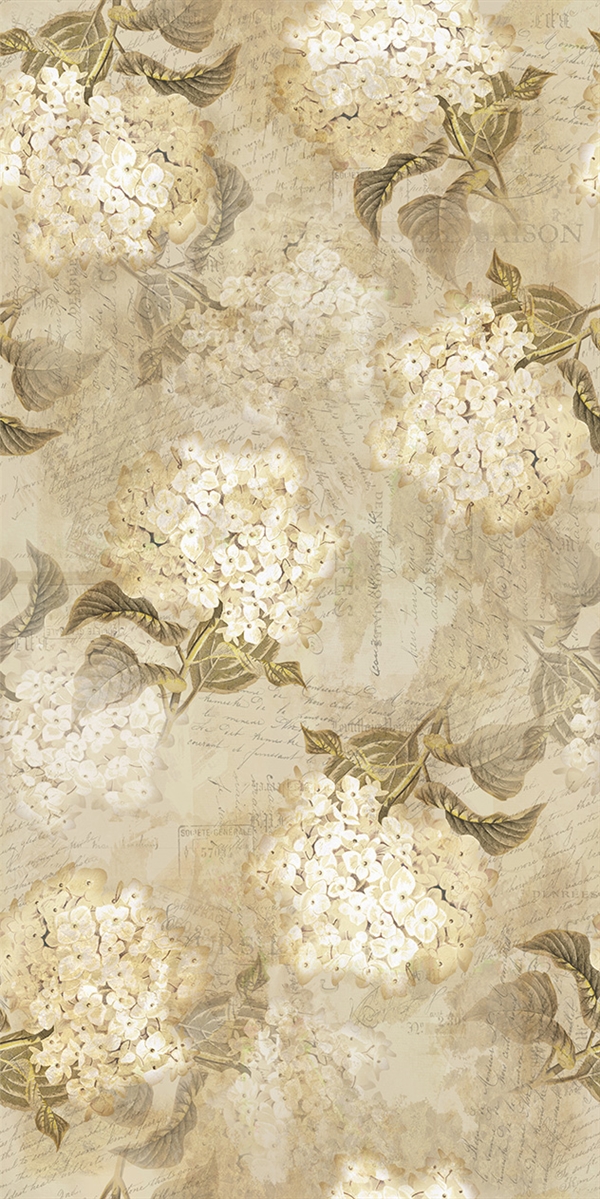 Hydrangea digital print fabric in cream tones