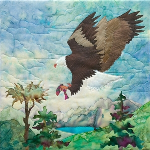fabric panel with eagle in flight carrying his dinner, a fish, in his talons
