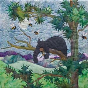 fabric panel with bear raiding a honey bees hive