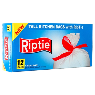 24 Units Rip-Tie 13 Gal Kitchen  trash bags 12-ct