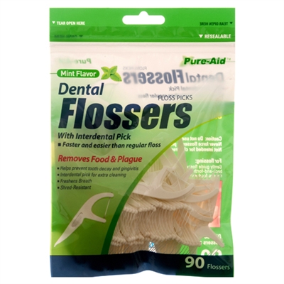 Pure Aid Dental Floss,Mint ,90 Ct