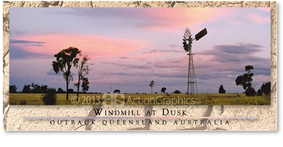Windmill at Dusk - Panoramic Postcard  AOB-054-PP