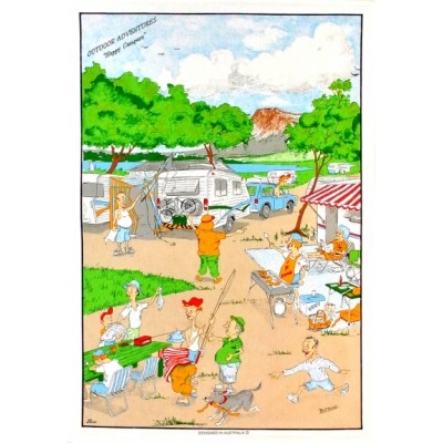 OUTDOOR ADVENTURE "HAPPY CAMPERS" Cotton/Linen Tea Towel - C770