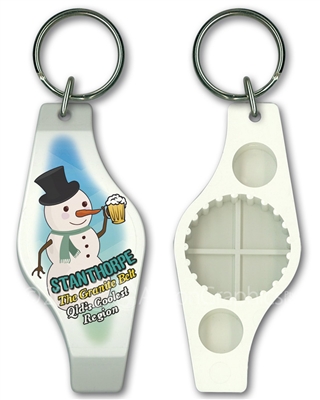 Snowman with beer - Stubby Opener Keyring  STPSO-003