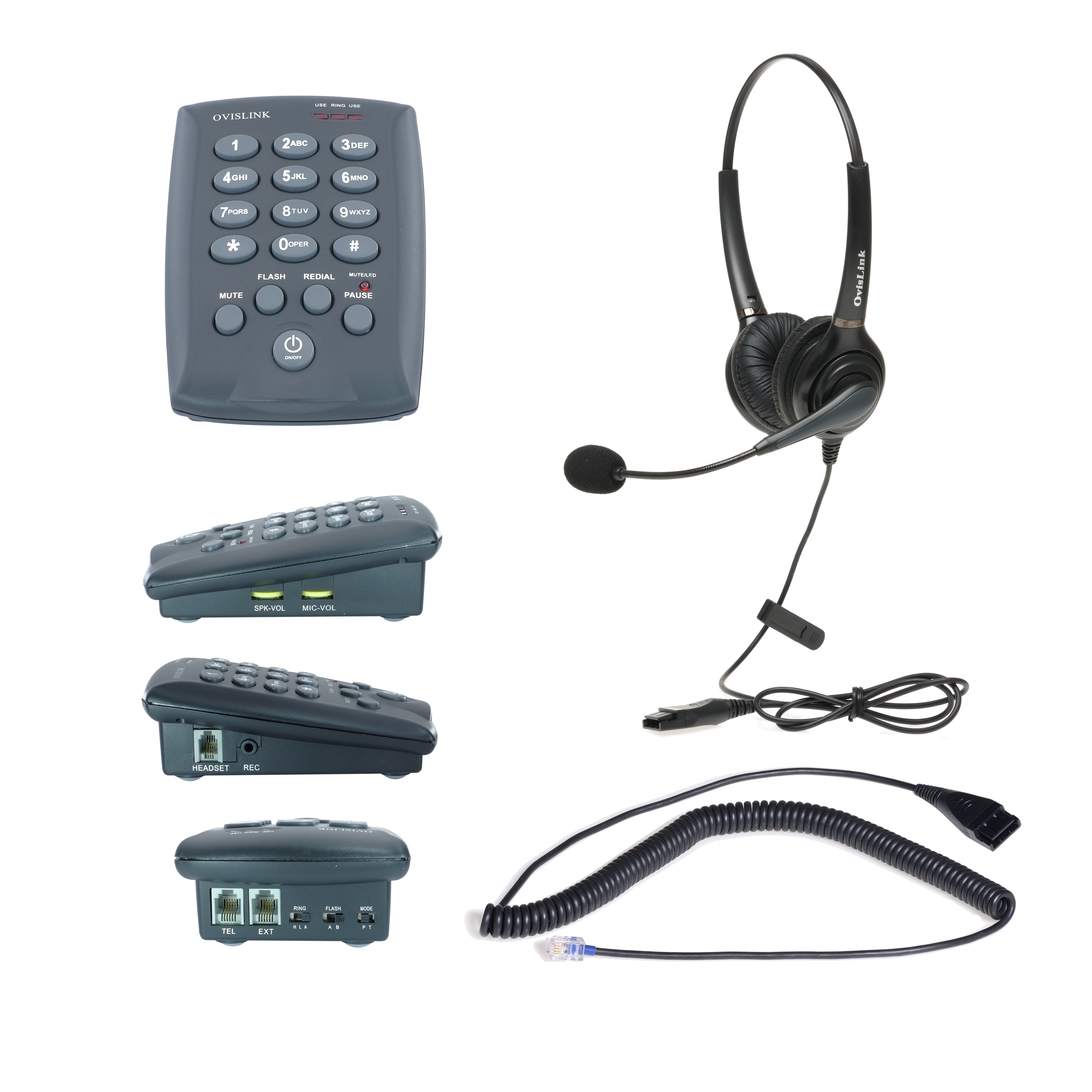 OvisLink Call Center Dial Phone with Dual Ear Headset