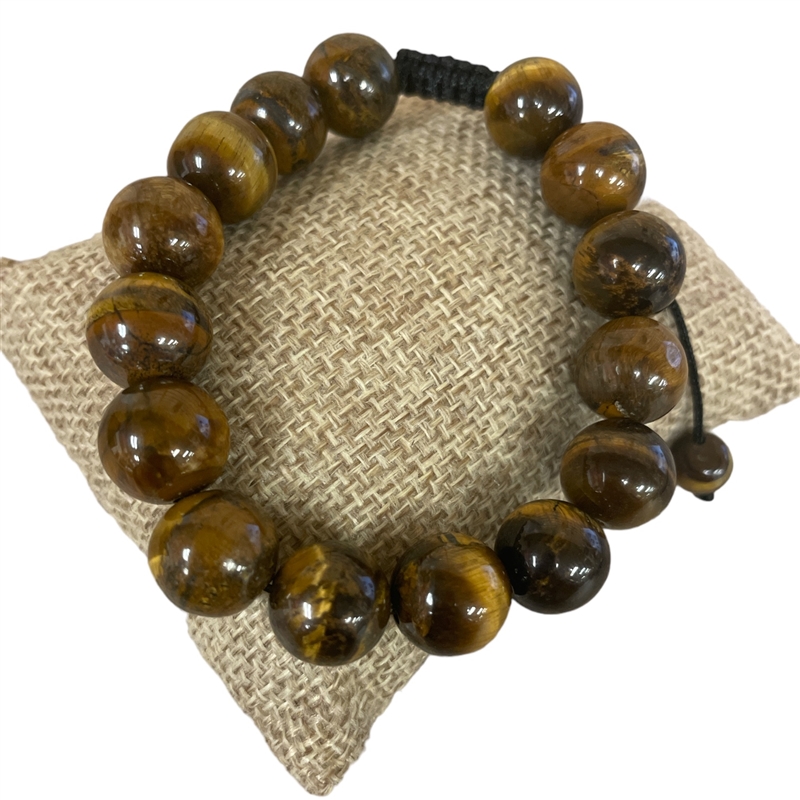 101TG 12MM TIGER EYE ADJUSTABLE SEMI-PRECIOUS STONE BRACELET