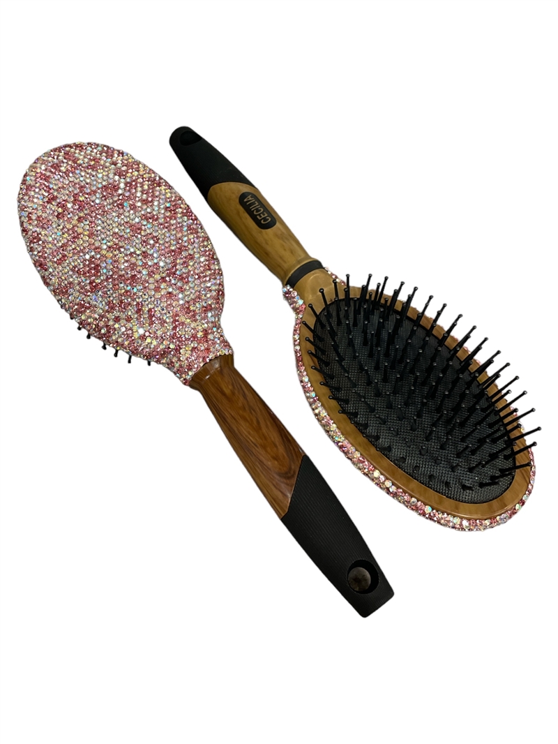 1020PN  PINK RHINESTONES HAIR BRUSH