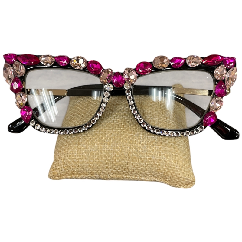 102P CAT EYE RHINESTONE PINK READING GLASSES