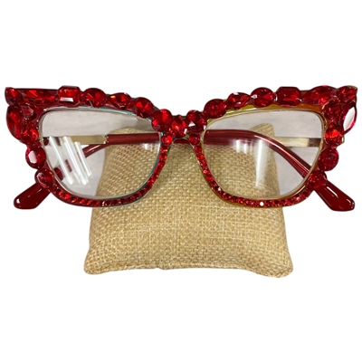 102R CAT EYE RHINESTONE RED READING GLASSES