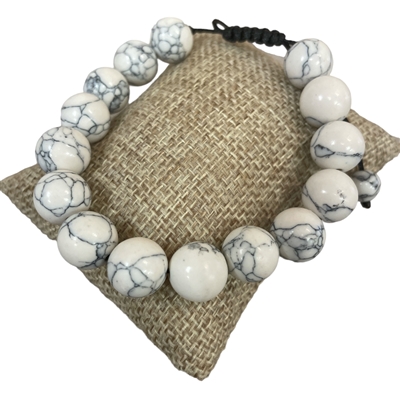 106WH 12MM WHITE ADJUSTABLE SEMI-PRECIOUS STONE BRACELET