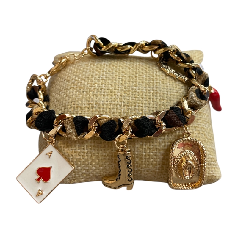11-6089 LEOPARD PRINT RED WESTERN CHARM BRACELET