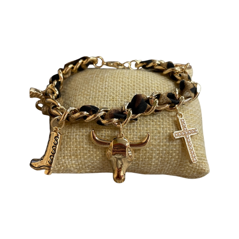 11-6090GLP LEAPORD PRINT WESTERN CHARM BRACELET