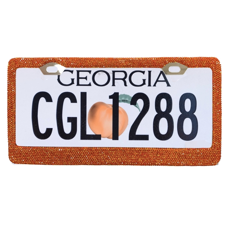 1100OG  ORANGE  RHINESTONE CAR LICENSE PLATE FRAME