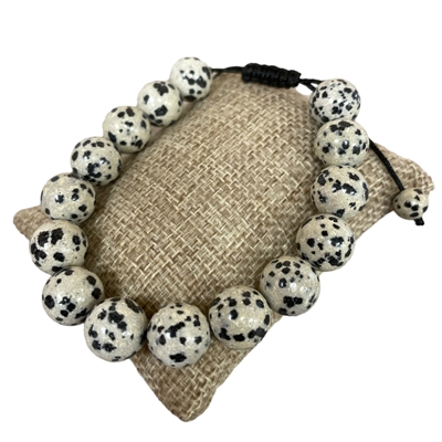 110DM  12MM DALMATIAN ADJUSTABLE SEMI-PRECIOUS STONE BRACELET