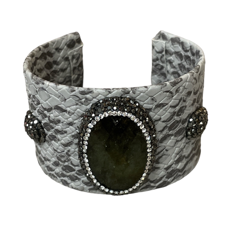 119S OLIVE STONE HEMATITE RHINESTONE BRACELET