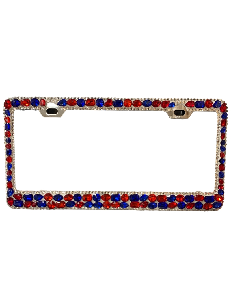 1200G CHUNKY RED/AB/BLUE STONE CAR LICENSE PLATE FRAME