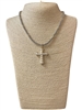 1237  PEARL CROSS  RHODIUM PLATED BEADED BALL NECKLACE
