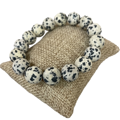 126DLM 12MM DALMATIAN SEMI- PRECIOUS STONE BRACELET