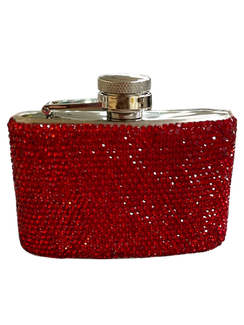 1295RD  RED RHINESTONE HIP FLASK