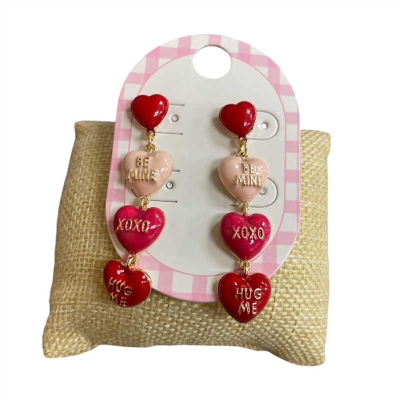 13-00P   PINK RED HEART EARRINGS