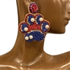 13-1384 RED & BLUE PAW SEED BEAD EARRINGS