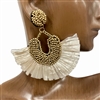 13-2202  GOLD & CREAM SEED BEAD TASSEL EARRINGS