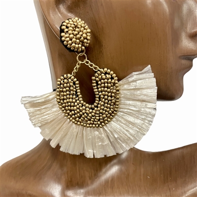 13-2202  GOLD & CREAM SEED BEAD TASSEL EARRINGS