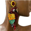 13-2320  YELLOW RED MULTI PARROT SEED BEAD EARRINGS