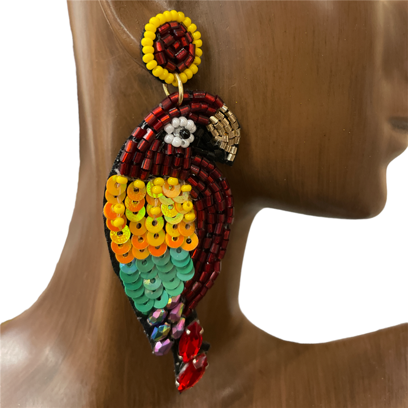 13-2320  YELLOW RED MULTI PARROT SEED BEAD EARRINGS