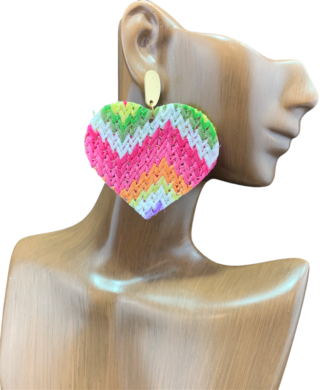 13-2607 GOLD WEAVED MULTI COLOR HEART POST EARRINGS