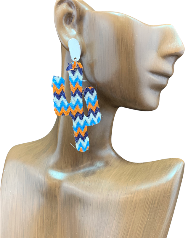 13-2610 SILVER WEAVED MULTI COLOR CACTUS POST EARRINGS