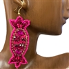 13-2777 FUCHSIA SEED BEAD HARD CANDY DANGLE EARRINGS