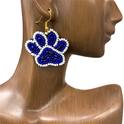 13-2887 BLUE & WHITE PAW SEED BEAD EARRINGS