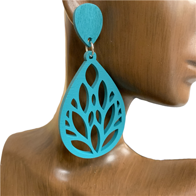 13-3195 TEARDROP LASER CUT WOODEN  EARRINGS