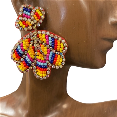 13-3271 BRIGHT MULTI COLOR SEA SHELL SEED BEAD POST EARRINGS