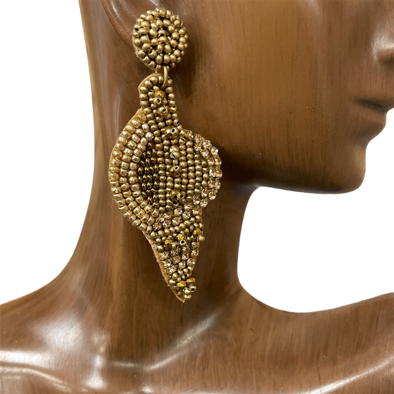 13-3276 GOLDEN CONCH SHELL SEED BEAD POST EARRINGS