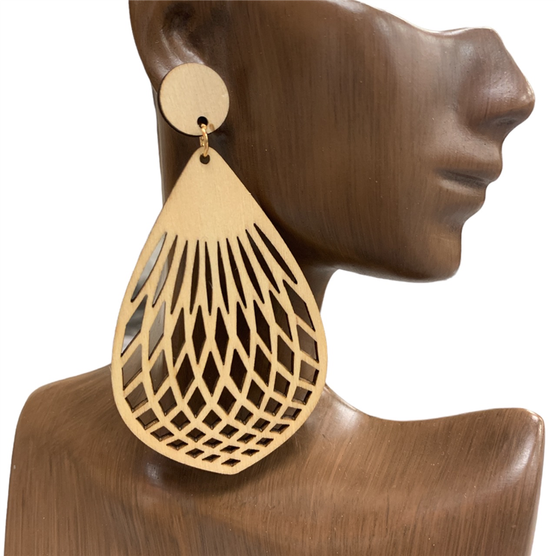 13-3641 TEARDROP LASER CUT WOODEN EARRINGS