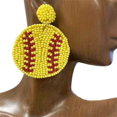 13-3656 SOFTBALL BALL SEED BEAD POST EARRINGS