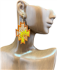 13-3688 NATURAL SUNFLOWER LEATHER ABSTRACT EARRINGS