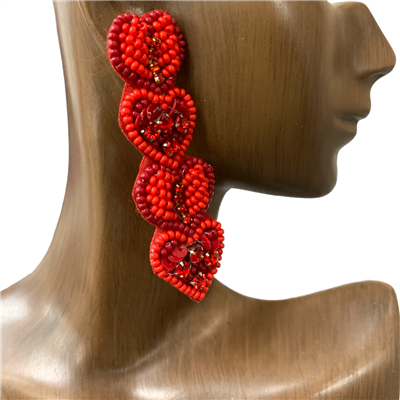 13-3748RD  HEARTS SEED BEAD POST EARRING